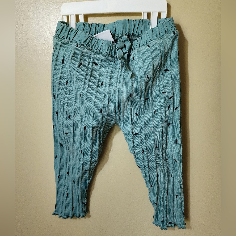 Zara Teal Ribbed Baby Girls Leggings with Ruffles